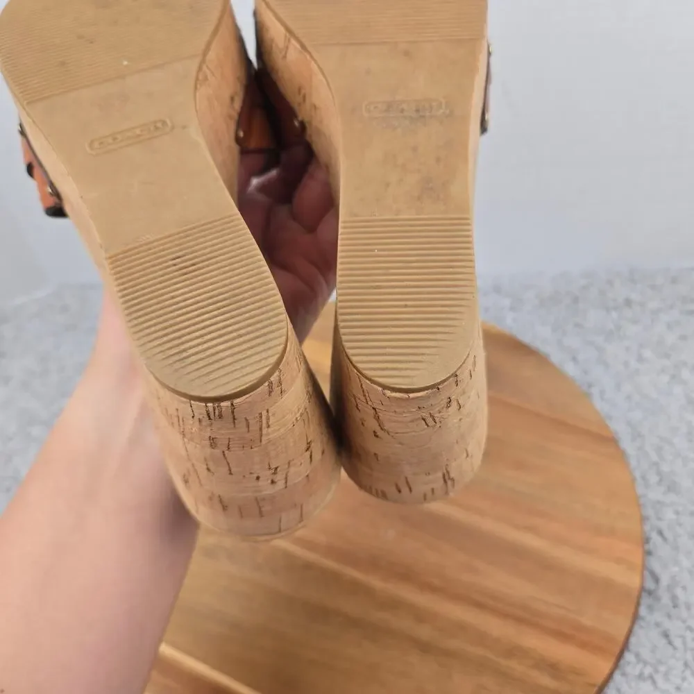 Coach Womens 8.5B Jen Brown Open Toe Cork Wedge Platform Y2K Casual Sandal A8378